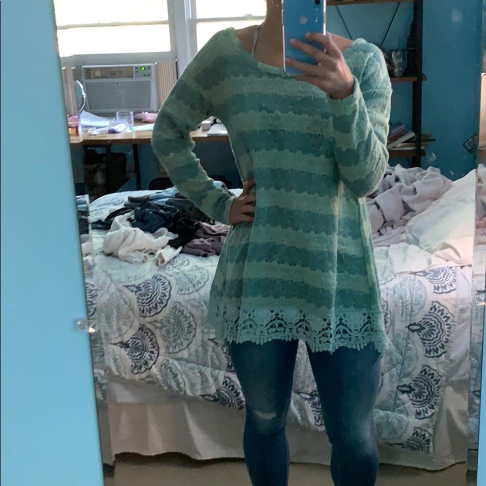 Altar’d State Green and Blue Sweater